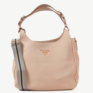 Prada Cammeo Vitello Daino Striped-Crossbody-Strap Hobo